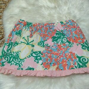 Lilly Pulitzer White and Pink Ruffled Mini Skort Resort Wear Girls Size 12/14